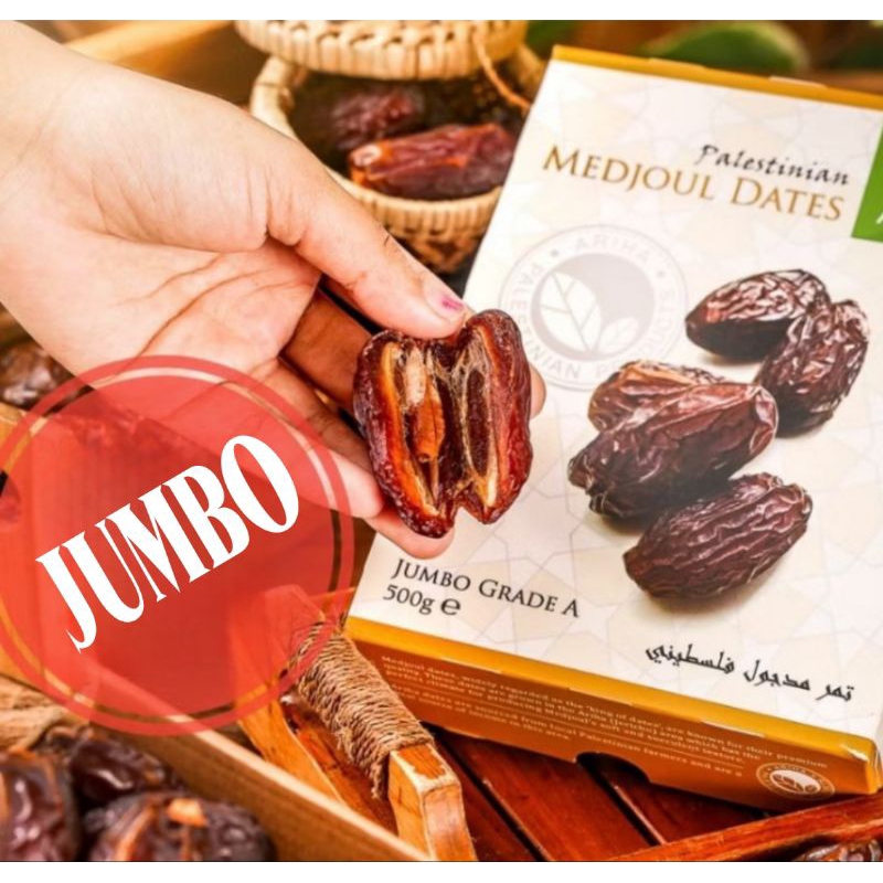 

*BARU , Kurma Medjoul JUMBO - LARGE - MEDIUM Grade A ARIHA Asli Palestina @500 gram ( medjool medjol )