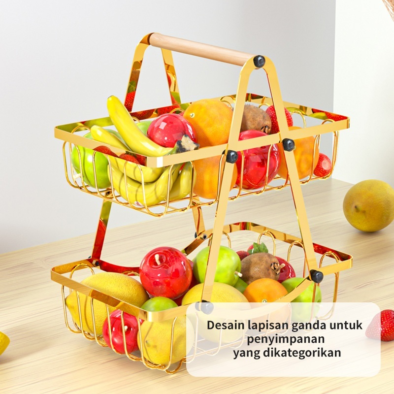 NYAMAN 30CM KAPASITAS BESAR RAK BUAH BESI SEGITIGA TINGKAT 2 SERBAGUNA RAK KERANJANG BAWANG BUAH DAN
