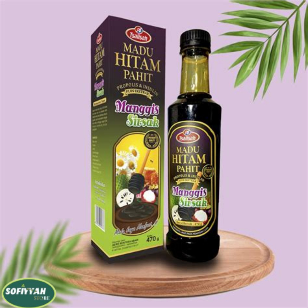 

Madu Hitam Pahit Tsalisah Propolis dan Insulin Ekstrak Manggis Sirsak Isi 470gr PREMIUM