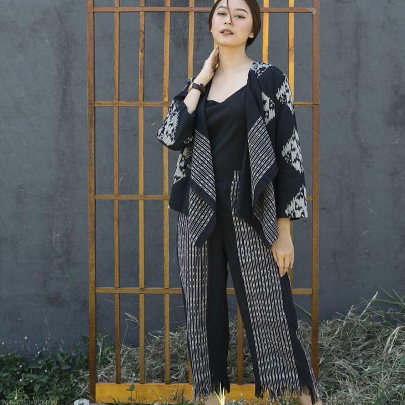 Baju Setelan Tenun Oneset Wanita Baju Tenun Outer Tenun Celana Kulot Tenun