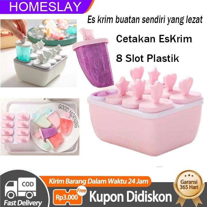 HOMESLAY Cetakan Es Cream 8 Lubang Slot Model Design Lucu / Es loli DIY / Stik Es krim / Cetakan Es