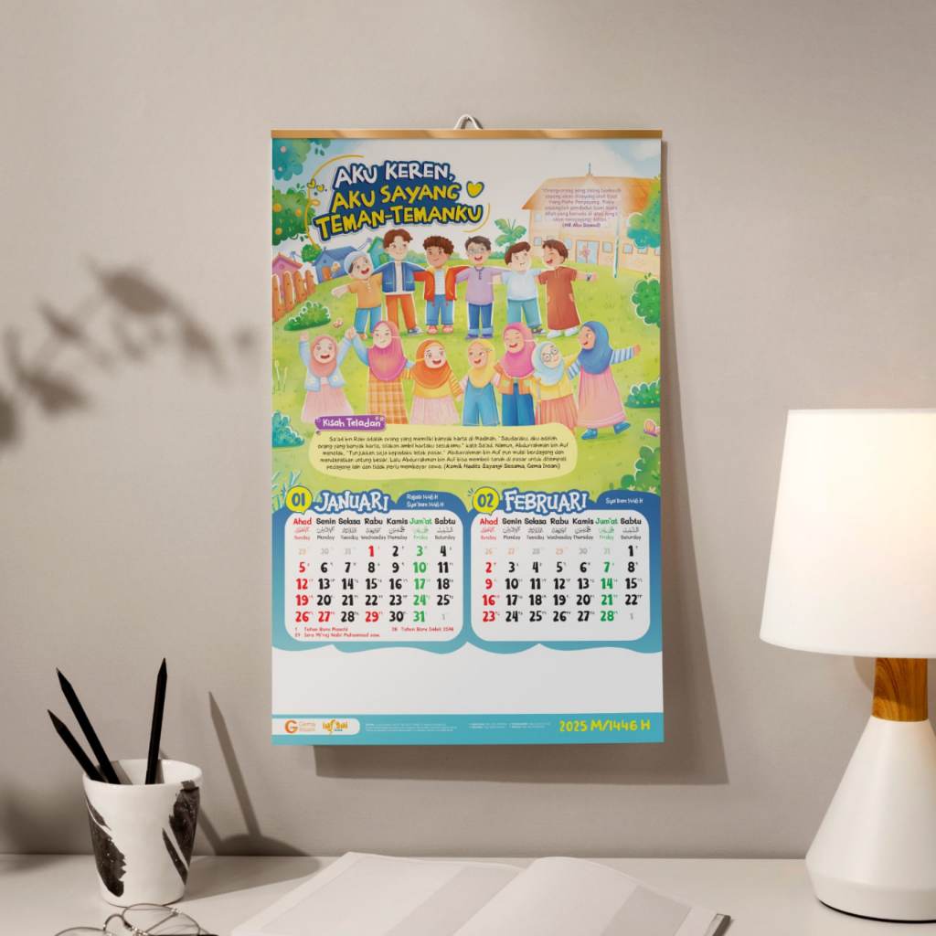 

Kalender Anak Muslim 2025 Tema Aku Sayang Teman temanku | Gema Insani Press | Full Color