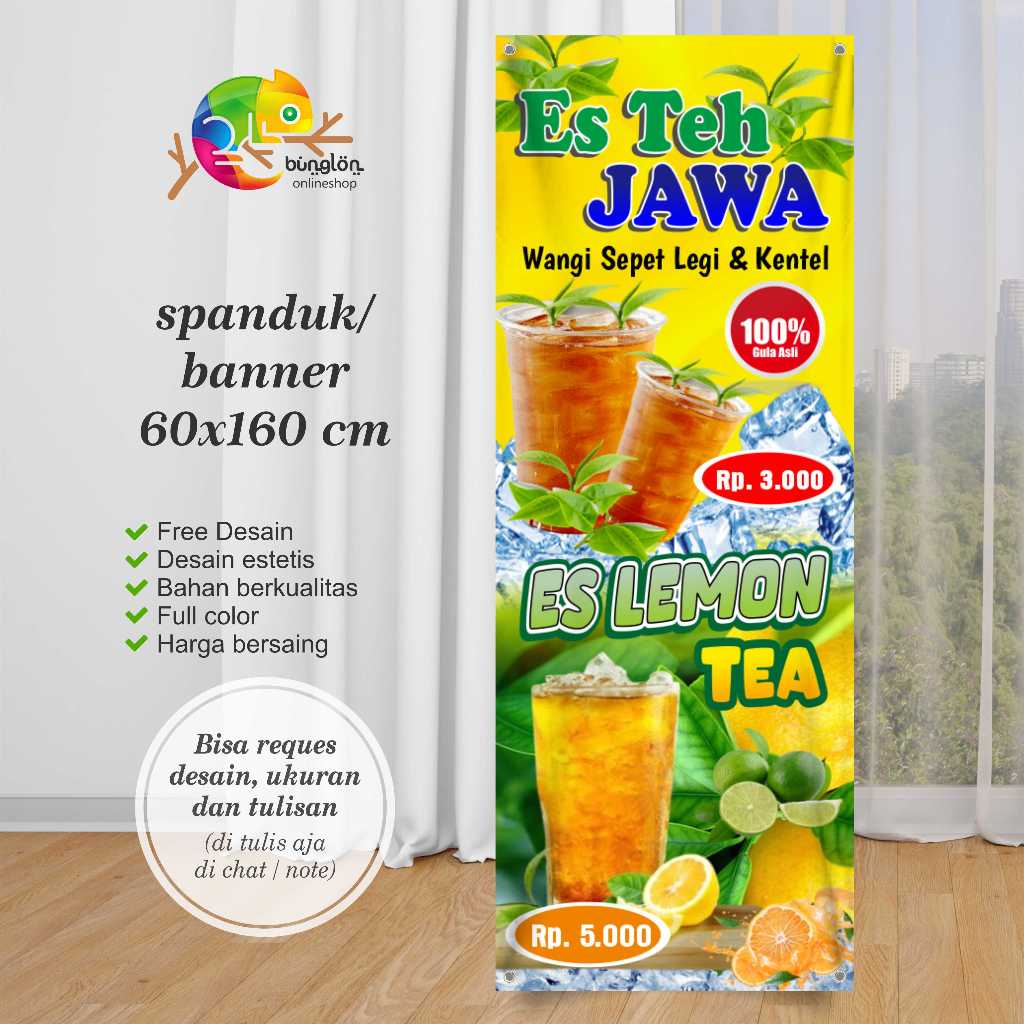 Cetak Spanduk Banner Es Teh Jawa Dan Es Lemon Tea
