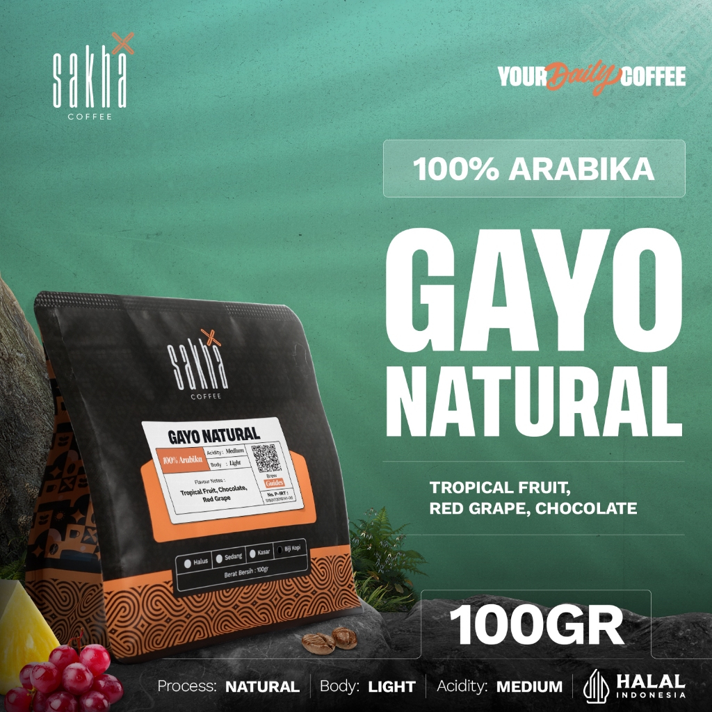 

Kopi Arabika Gayo Natural Arabica Coffee Roast Beans Manual Brew 100gr Biji Bubuk