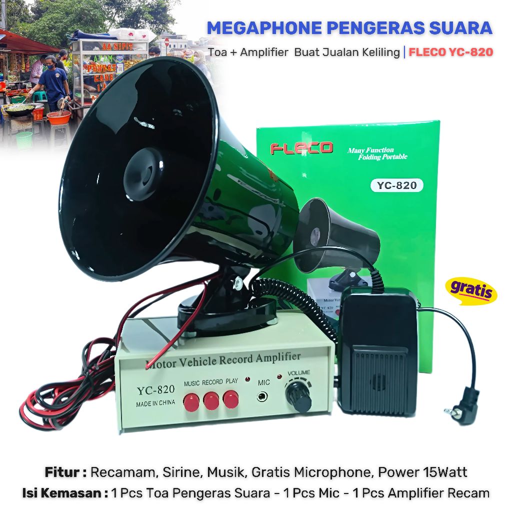 Toa Speaker Buat Jualan Keliling Fleco YC-820 - Megaphone Mobil - Perekam Suara - Pengeras Suara toa