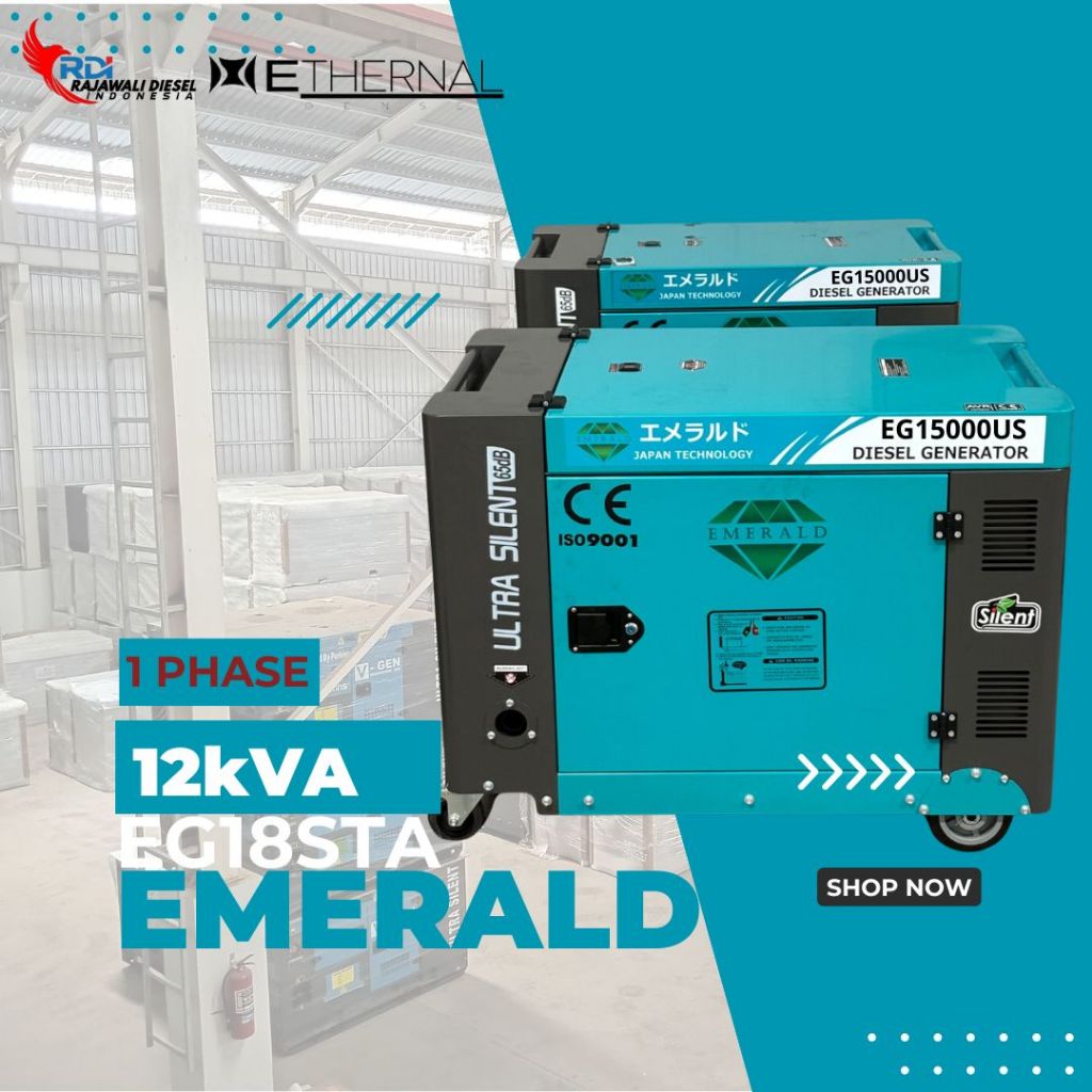 GENSET 12 KVA/10.000 WATT 1 PHASE EMERALD EG15000US SILENT JAPAN TECH-ETHERNAL GENSET
