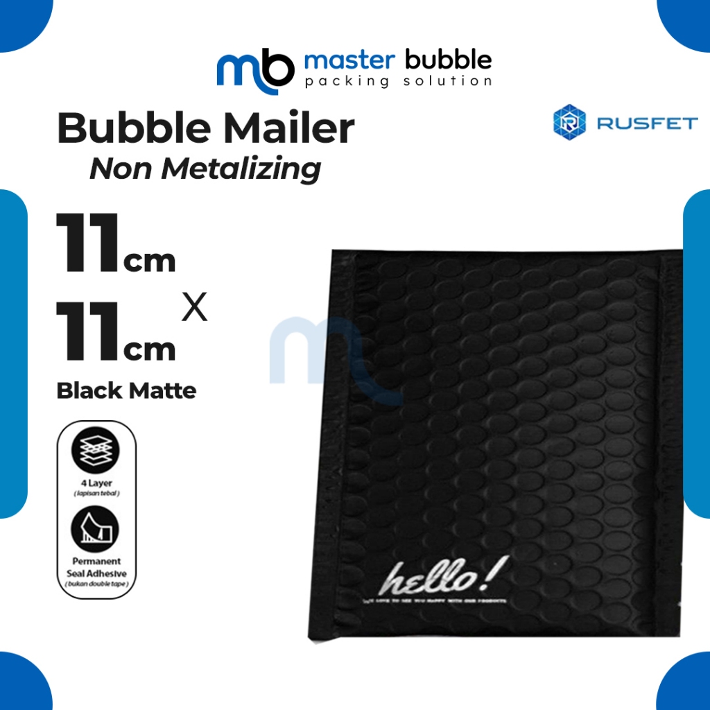 Amplop Envelope Bubble Mailer Hitam 11 x 11 cm / Security Bag Mailer  - Rusfet Harga Ecer Satuan