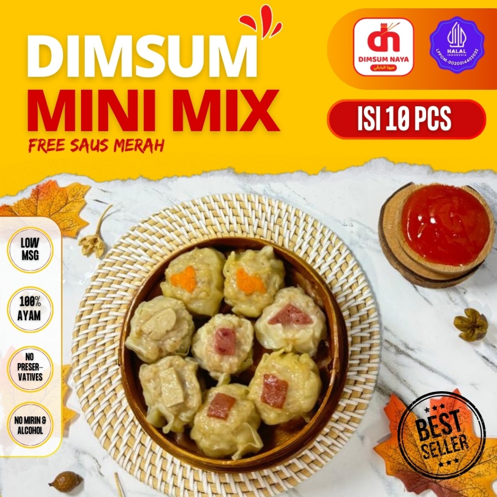 

Dimsum Mini Frozen & Hangat isi 10 pcs MIX topping Gratis Saos Merah