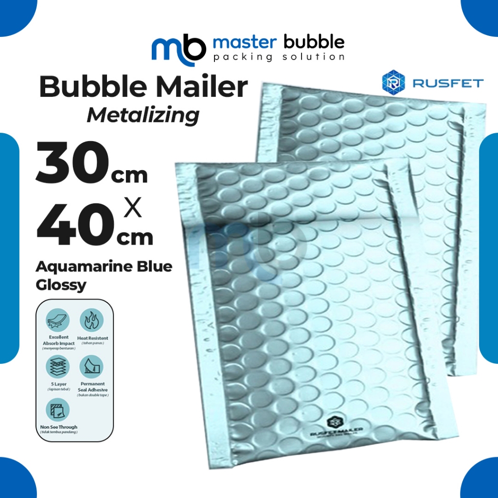 

Amplop Envelope Bubble Mailer Aqua Blue 30 x 40 cm / Security Bag Mailer Rusfet Harga Ecer Satuan