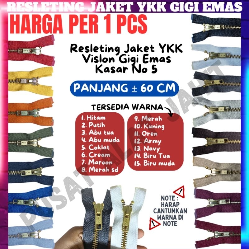 RESLETING RITSLETING SLETING JAKET ZIPPER JACKET VISLON YKK GIGI KASAR BESI EMAS KASAR NO 5 ORIGINAL