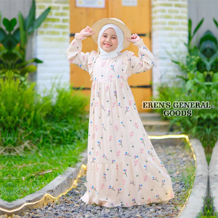 TERMURAH Gamis Anak Perempuan Usia 6-12 Tahun Motif Bunga Cantik Bahan Rayon Tebal