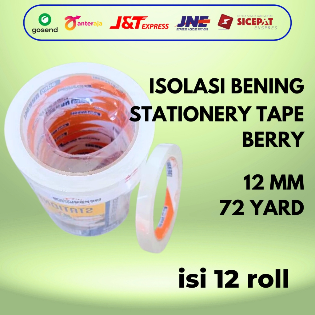 

STATIONERY TAPE BERRY 12 MM X 72 YARD / Isolasi Selotip Berry 1 SLOP ISI 12