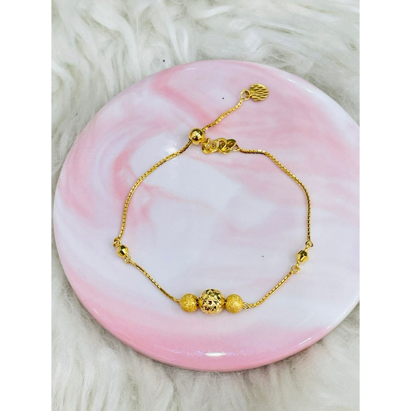 gelang serut tiga bola pasir kristal simple emas asli kadar 700