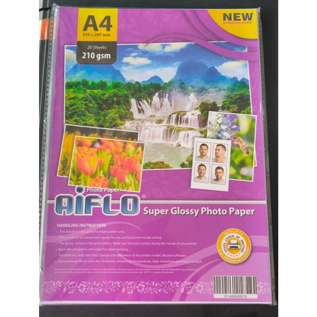 

Kertas Foto Luxury Glossy Aiflo A4 210gsm 20 sheets 210x297mm kertas photo