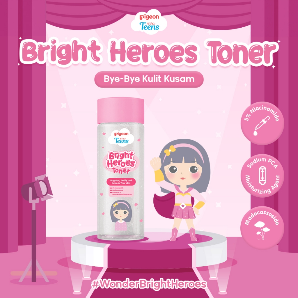 Pigeon Teens Bright Heroes Toner 100ml | Skincare Remaja| Niacinamide 5% |Moisturizing Agent| Alcoho