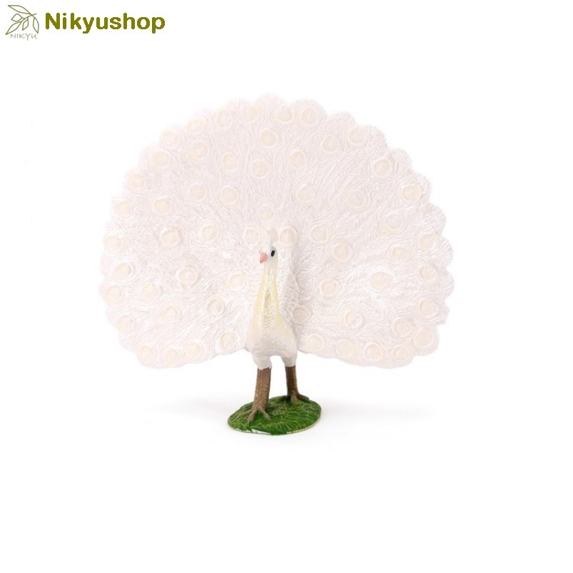 [Nikyushop] Mainan Edukasi Pajangan Miniatur Hewan Figure Burung Merak Putih White Peacock