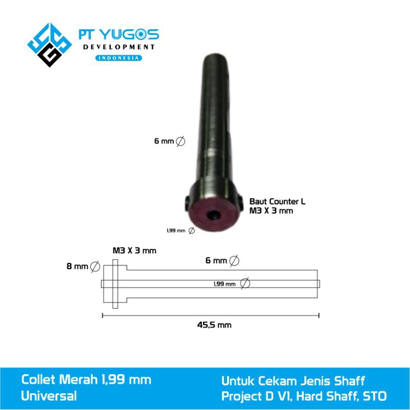 Collet Merah ukuran 1.99 mm for Mesin Bubut YUGOS