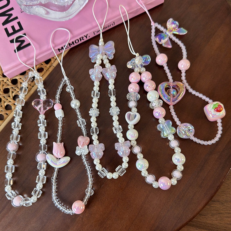 [CUCI GUDANG] BLUE / PINK / ONE COLOR REEVE BEADS PEARL BEADED PHONE STRAP TALI ORNAMEN HANDPHONE GA