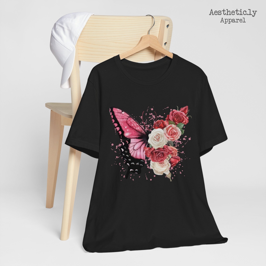 Aesthetic.ly | T-shirt Flower Butterfly | T-shirt Oversize | Kaos Unisex | T-shirt Korea | Cotton Co