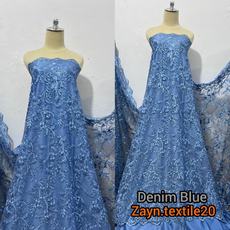 Kain Tile Renda Bordir Tebal / Tile Bordir Pinggir Atas Bawah / Harga Setengah Meter