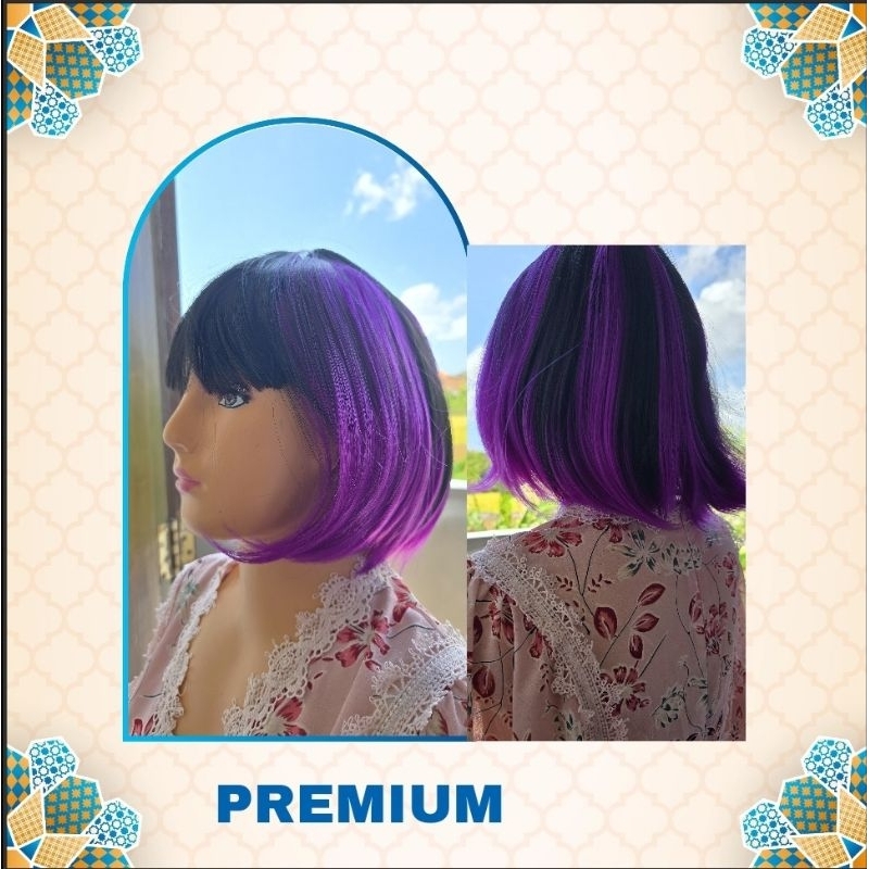 wig ombre bob pendek violet premium rambut palsu