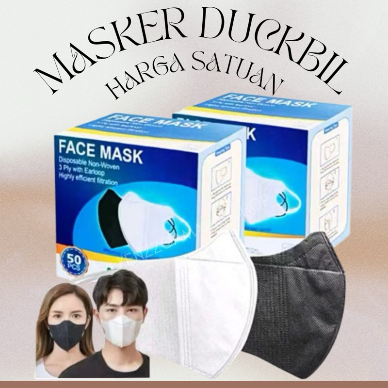 MASKER DUCKBILL HITAM PUTIH - FACEMASK DUCKBILL - MASKER HIJAB KAIN KATUN