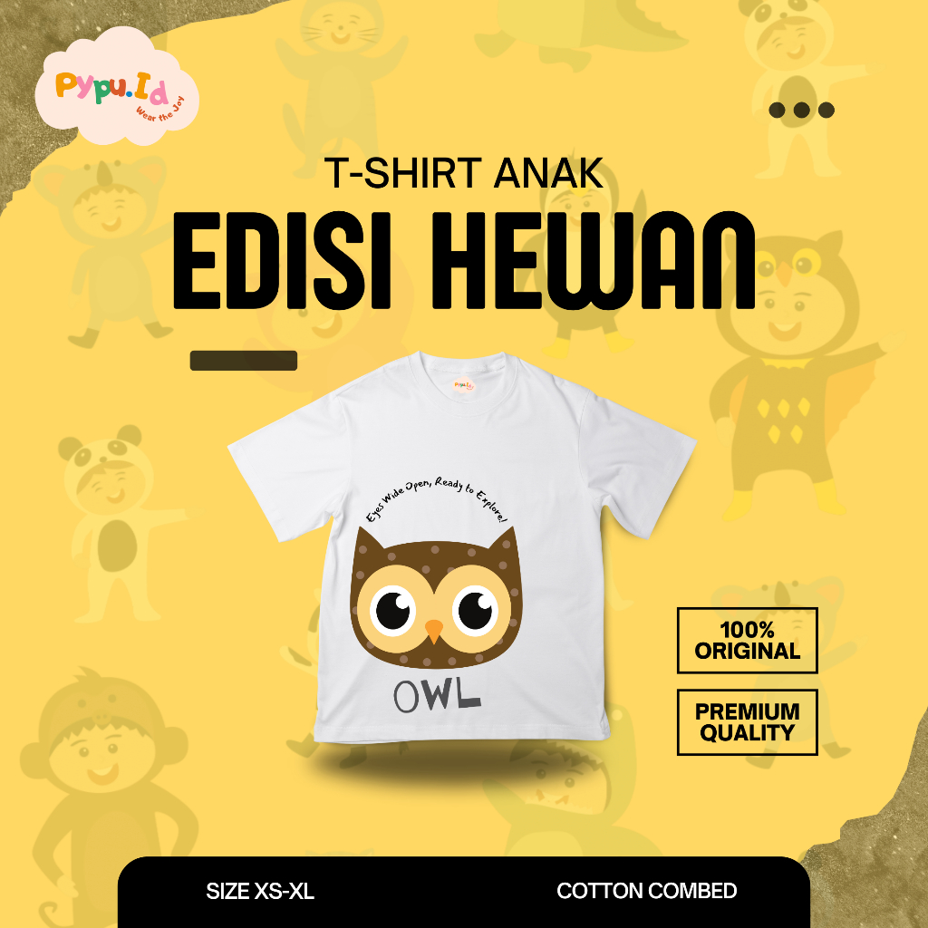 PYPU.ID - T-Shirt Owl | Baju Burung Hantu | Kaos Burung Hantu | Baju Anak Hewan Lucu | Fashion Kids