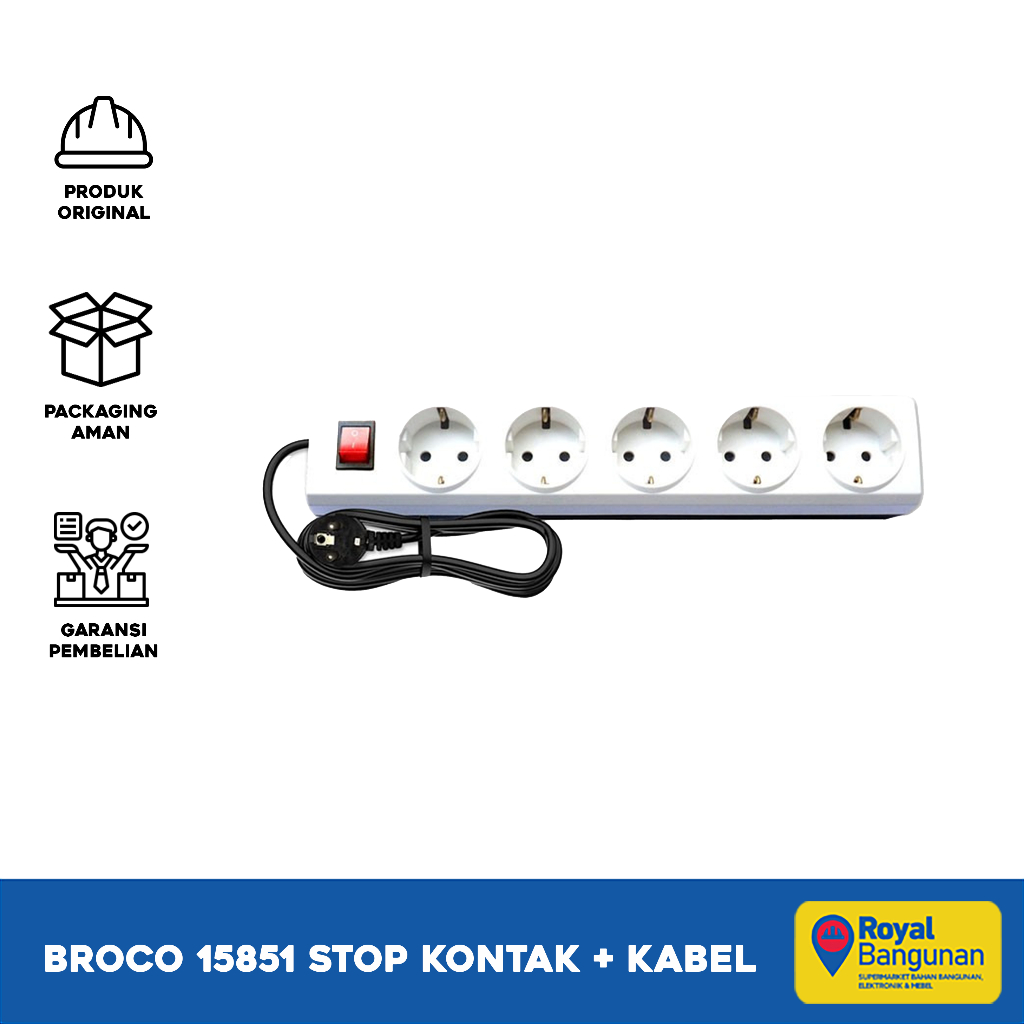 Broco 15851 Stop Kontak 5 Lubang + Kabel