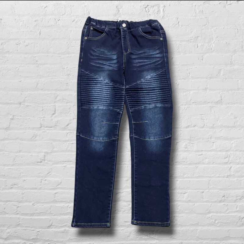 Celana Panjang Longpants Jeans Bikers Dark Blue Washed Fading Straight Fit Second Preloved #CJ582