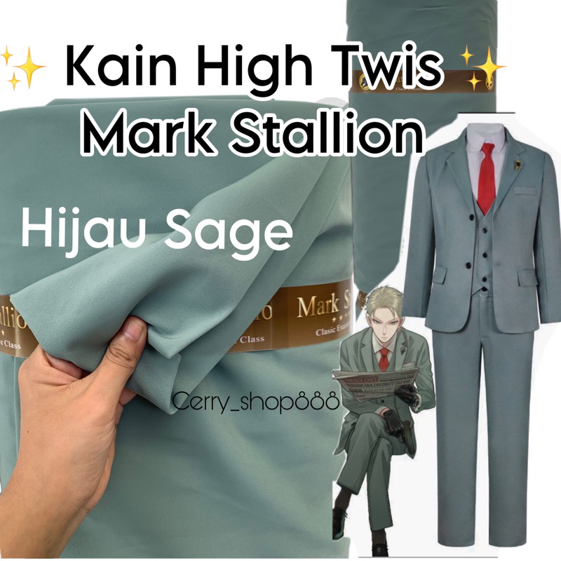 kain 0,5 meter (setengah meter) high twist mark stallion hijau sage green sage bandung textile loid 