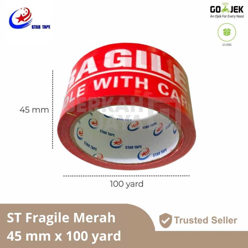 

STAR TAPE LAKBAN FRAGILE MERAH JANGAN DIBANTING 45 MM X 100 YARD / TAPE/ ISOLASI (Lakban ST Fragile Merah)