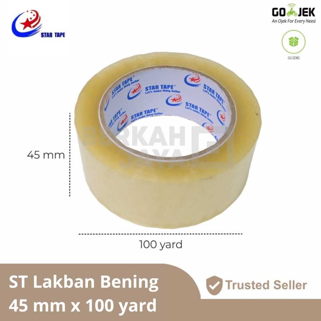 

STAR TAPE LAKBAN BENING 45 MM X 100 YARD / TAPE / SOLASI / PEREKAT / SOLATIP /ISOLASI (Lakban ST Bening 2")