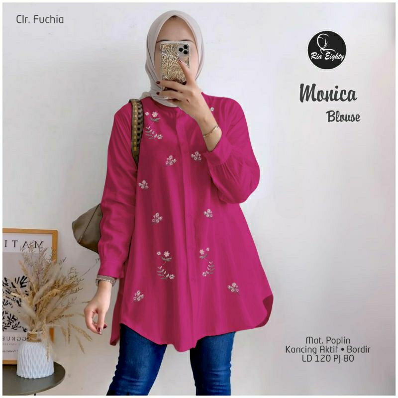 Monica Kemeja Oversize ld 120 M-XXXL Super Jumbo Blouse Bordir Asli Bahan Katun HQ busui by Riaeight