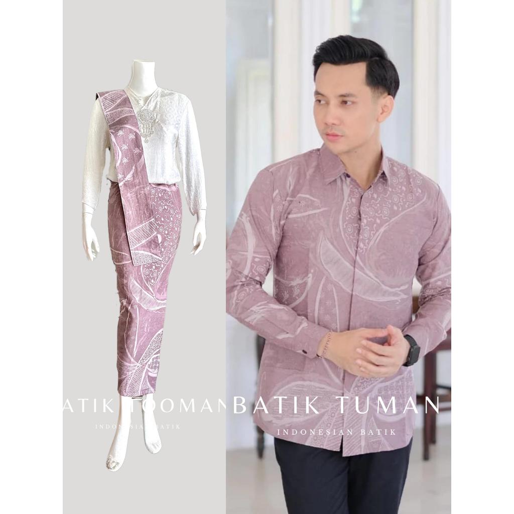 RANUPATI MAUVE Couple Sarimbit Rok & Kemeja Batik Slimfit Warna Soft Ungu Bahan Katun Halus