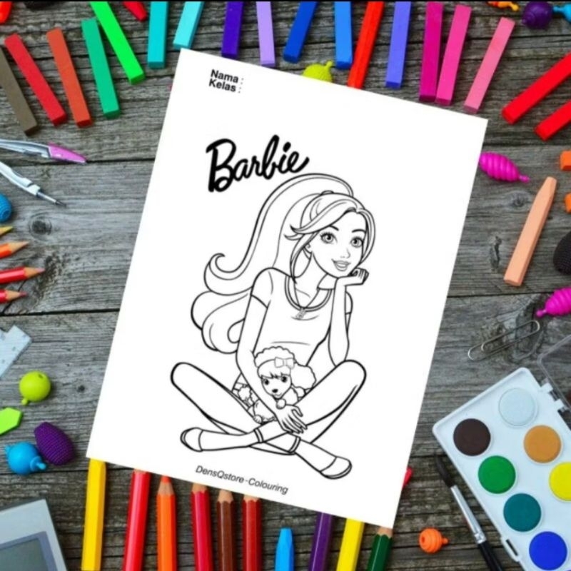 Kertas Tebal Mewarnai Gambar Barbie isi 10 Lembar / Kertas Gambar Mewarnai