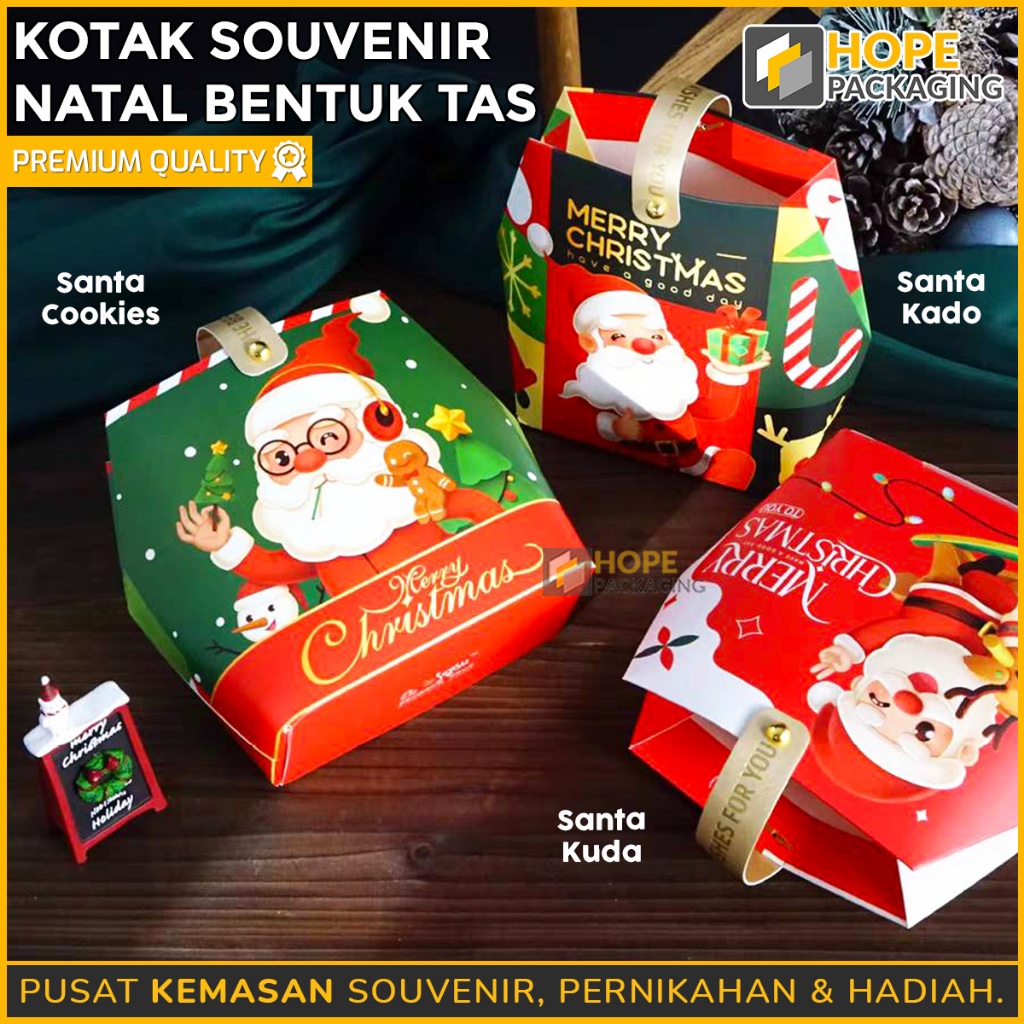 

Kotak Souvenir Natal Bentuk Tas + Kancing / Gift Box Natal Tenteng Tali Gold / Box Hampers Natal / Tas Hadiah Natal