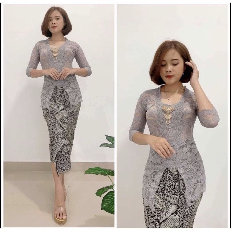Kebaya Modern Bali Brukat Kutu Baru Brokat Melar Strait Atasan Baju Kebaya Tradisional Lengan Siku 7