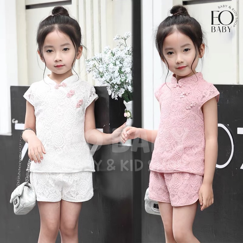 EOBaby L47 Baju Qipao Setelan Anak Perempuan Cewek Cheongsam Merah Pink Baju China Tradisional