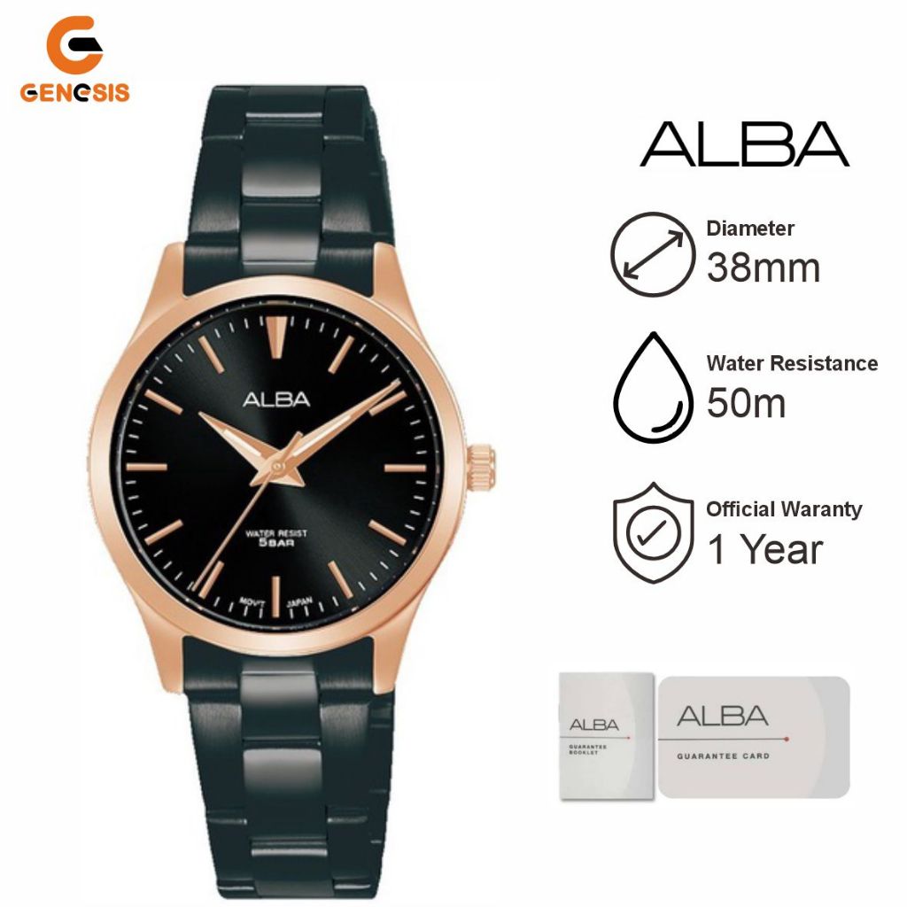 Jam Tangan Wanita ALBA ARSZ10 Stainless Steel Black Gold