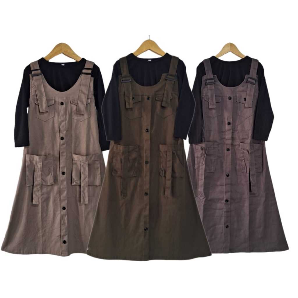 Overall Dress Cargo Anak Perempuan Model Terbaru Umur 4 - 12 Tahun / Oneset Baju Rok Kodok Anak Pere