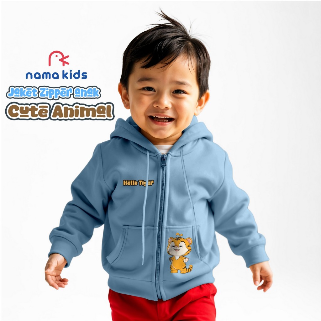 Zipper Sablon Karakter Hoodie Zipper Anak dengan Sablon Karakter Hewan Lucu - Sweater Risleting Saku
