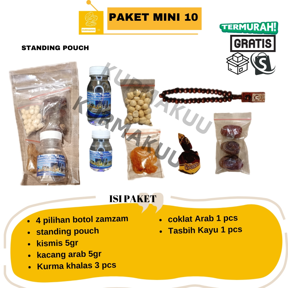 

Paket Oleh Oleh Haji dan Umroh Murah , Mini 10-18 Standing Pouch + coklat kerikil + Tasbih