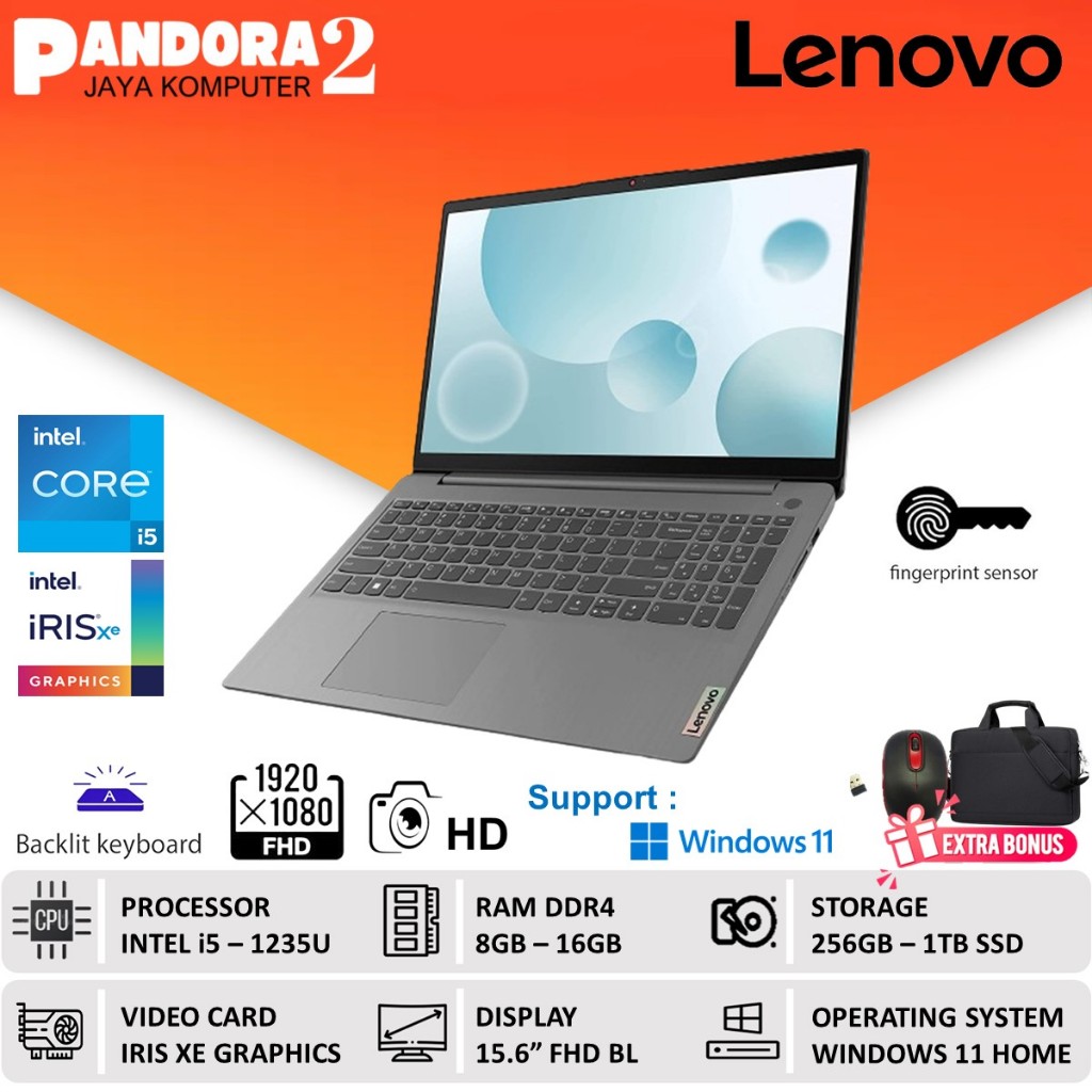 LENOVO Ideapad Slim 3 15 Laptop Core i5 1235U RAM 16GB 1TB SSD Full HD Win11 Baru