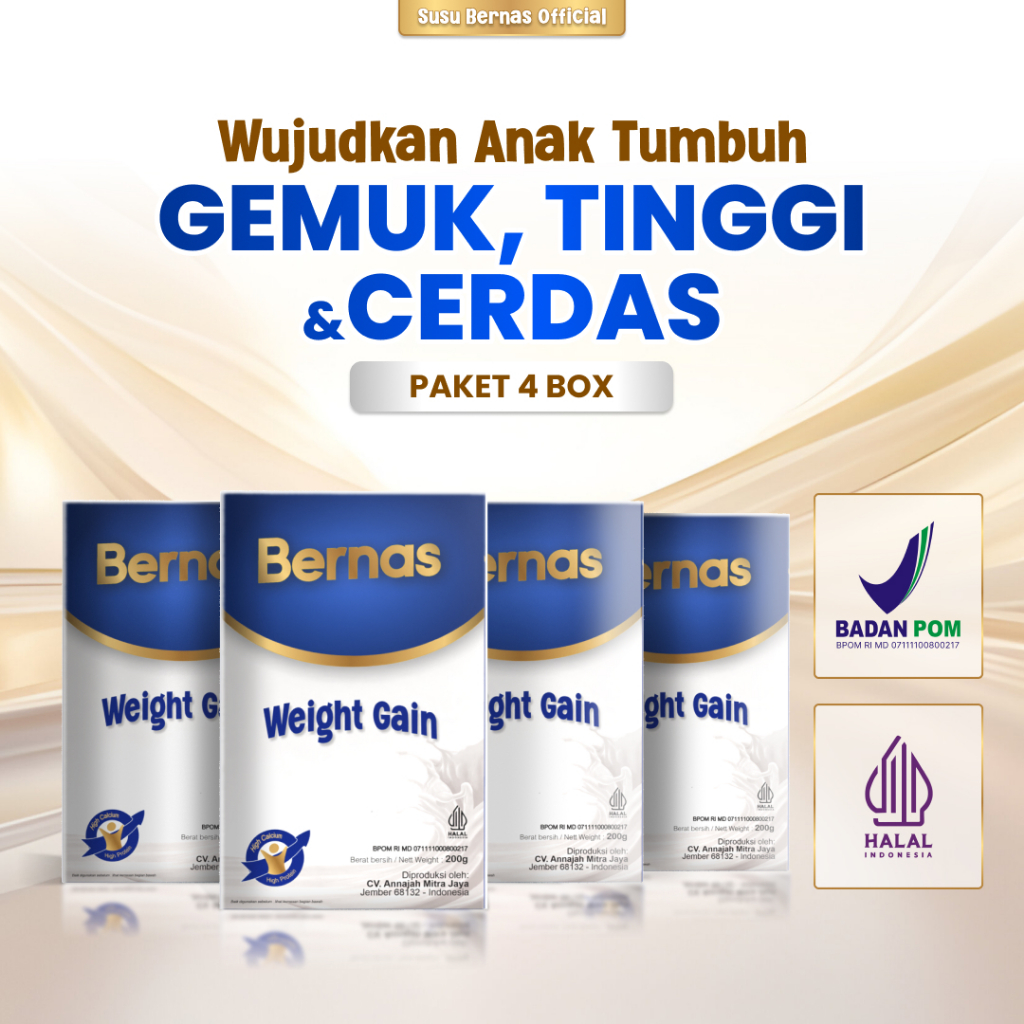 

BERNAS - Paket 4 Box - Susu Bernas Optimalkan Nutrisi Harian Anak | Susu Gemuk Dan Tinggi Badan Anak Usia 2 tahun sampai remaja