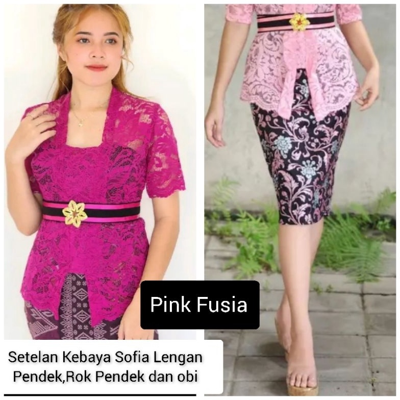 KODE F32Z Setelan Sofia lengan pendek rok PENDEK dan obi kebaya modern Bali kebaya wisuda