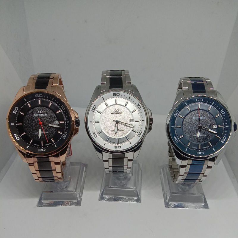Jam Tangan Mirage (8731BRP-M) tali rantai Warna RoseGold/Putih biru/Putih Hitam