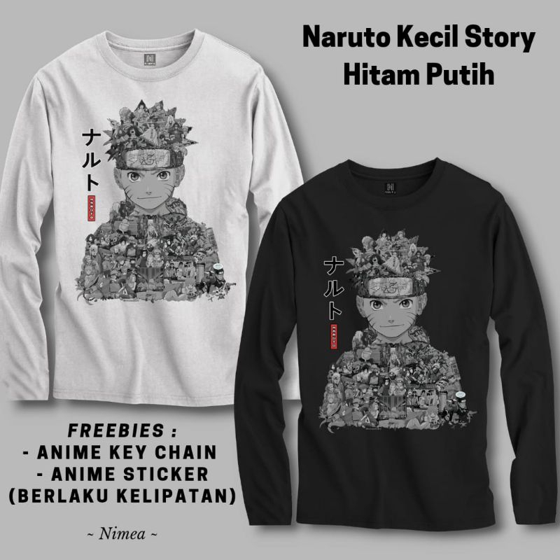 Kaos Lengan Panjang Naruto Kecil Story Hitam Putih - Shopartonline
