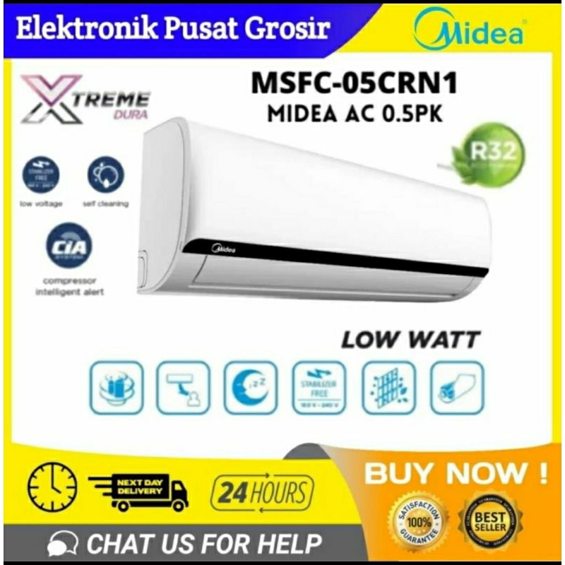 ( FREE PASANG )AC MIDEA 1/2 PK MSFC-05CRN1 MSFC 05CRN1 STANDARD R32 LOW 350 WATT