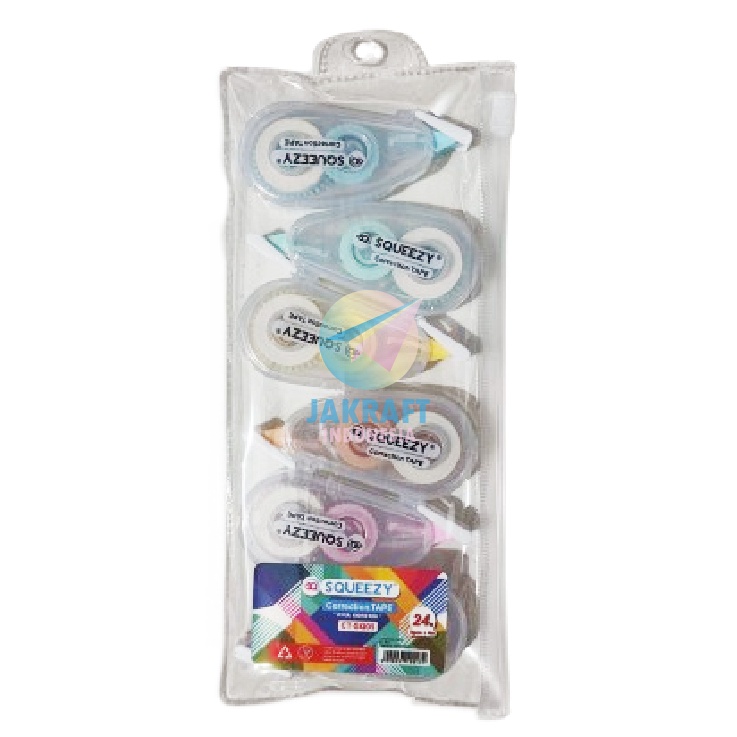 

KI3 6 Pcs Tip Ex Pita M SQUEEZY CTSQ3 Hitam Black CTSQ4 Warna Warni Color CTSQ5 Bening Clear Correction Tape 5mm x 4M Kecil SET