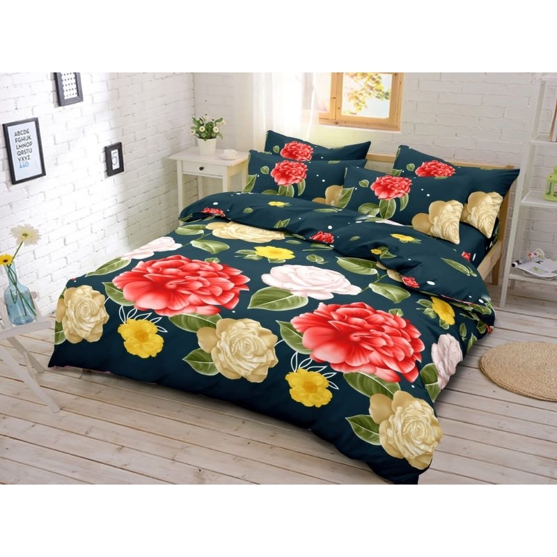 sprei motif bunga merah